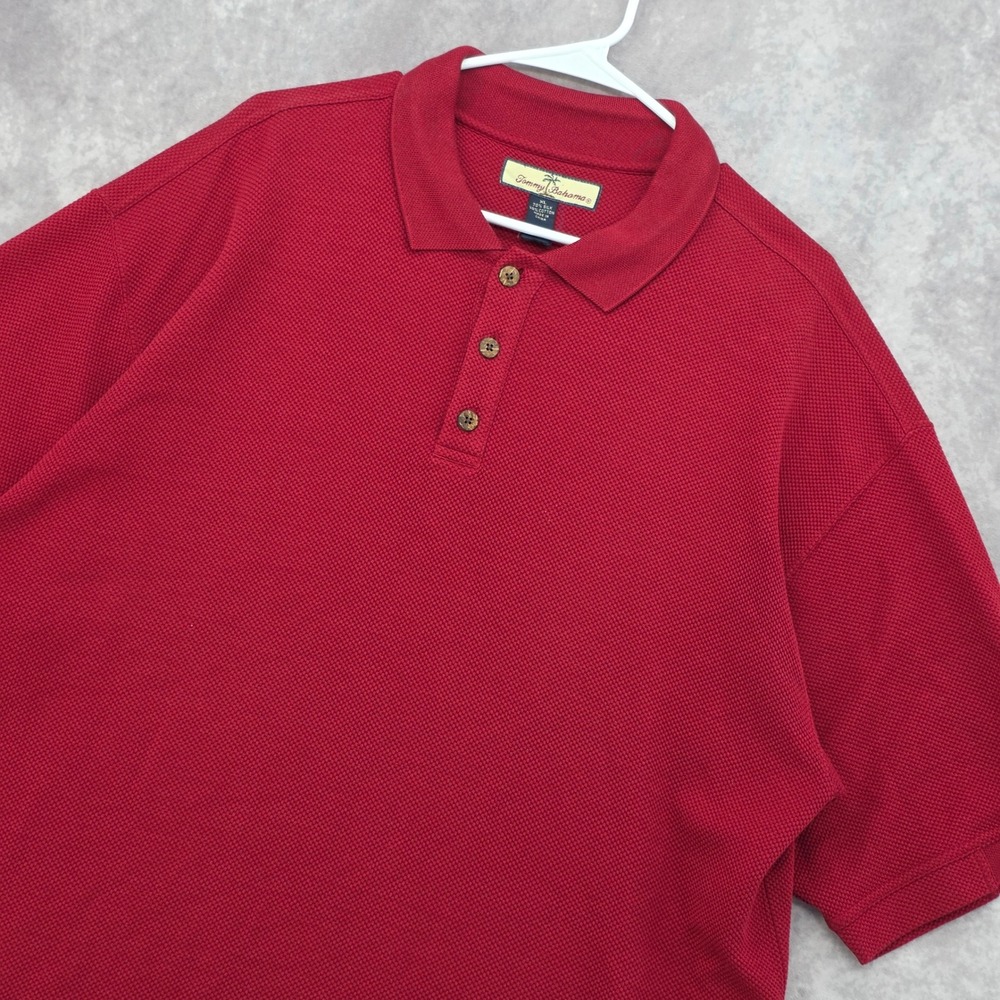 Tommy Bahama Mens XL Red Silk Blend Polo Shirt Textured Short Sleeve Preppy